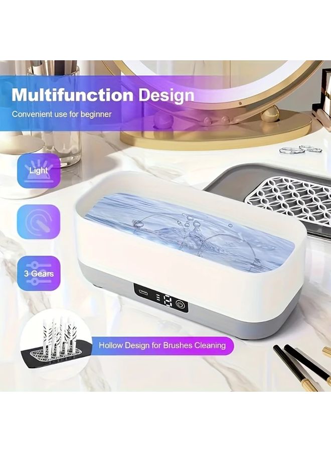 White Ultrasonic Cleaner USB Powered 360 Deep Cleaning for Jewelry Eyewear Dentures - Image 5