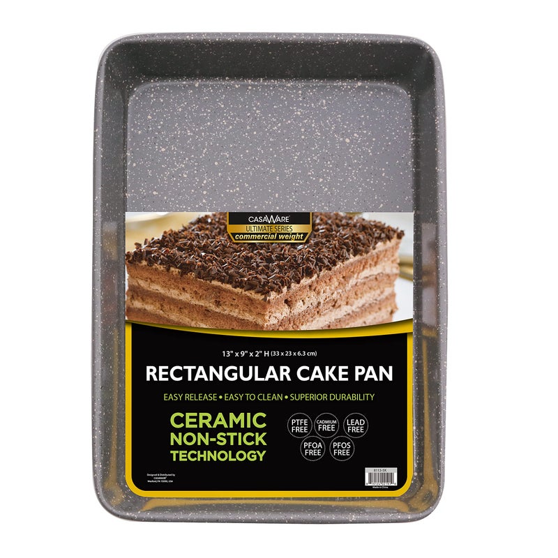 casaWare 13 x 9 x 2inch Ultimate Series Commercial Weight Ceramic NonStick Coating Rectangular Cake Pan Silver Granite
