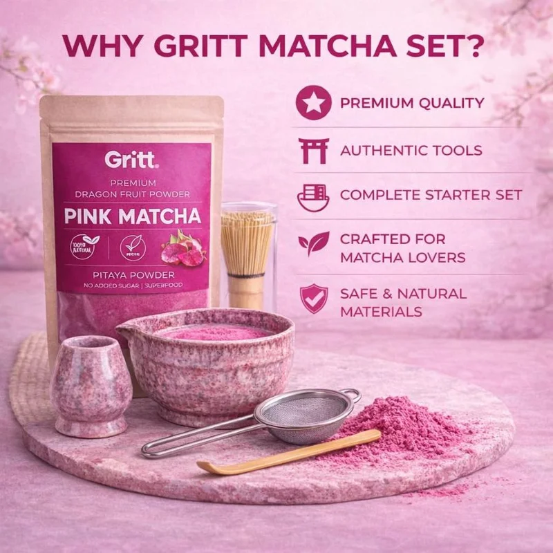 Gritt  Gritt Pink Matcha Whisk Set – Japanese Matcha Tea Set (6 pieces)  | Best Price UAE