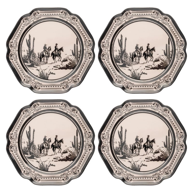 Karma, 8.75 inches Melamine Salad Plates Set of 4, Reusable Dishwasher Safe Plates for Outdoor and Indoor, Gothic Cowboy - Image 1