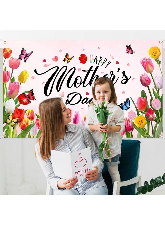 Mocsicka Mocsicka Happy Mother's Day Banner Large Mother's Day Party Decorations Banner Decorations Mothers Day Flag for Home Decor Party Supplies for Photography (Pink, 70.8x43.3 inch)  - Image 2