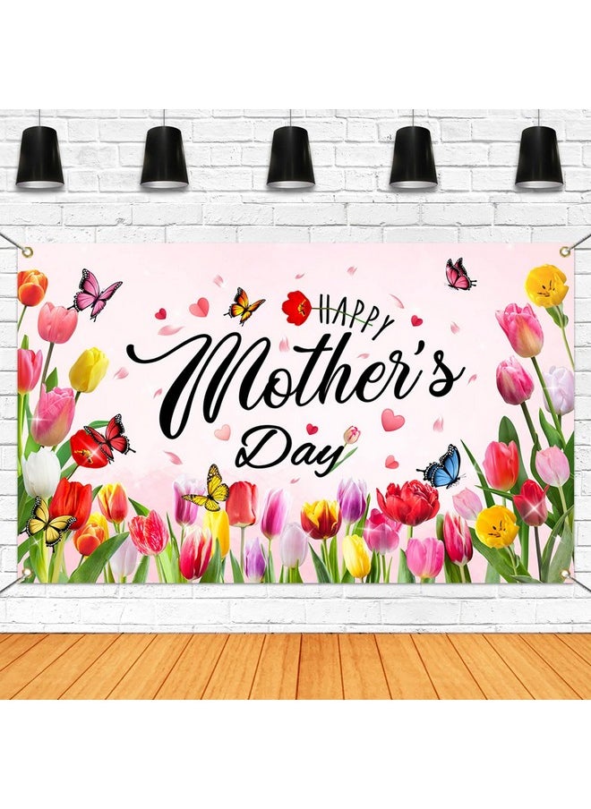Mocsicka Mocsicka Happy Mother's Day Banner Large Mother's Day Party Decorations Banner Decorations Mothers Day Flag for Home Decor Party Supplies for Photography (Pink, 70.8x43.3 inch)  - Image 1