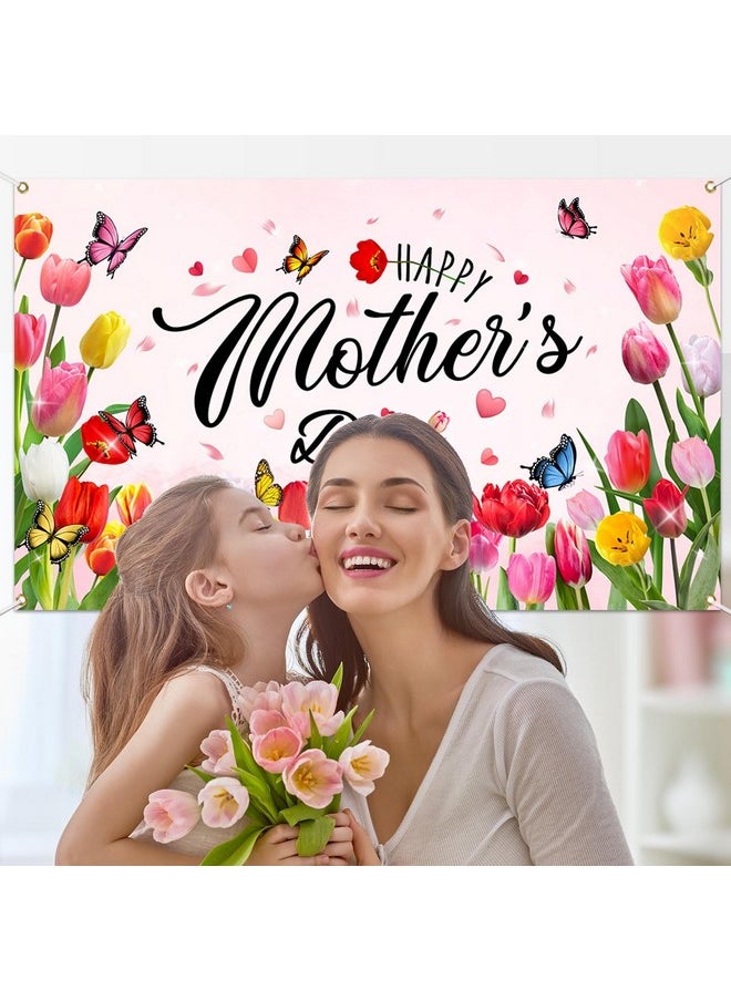 Mocsicka Mocsicka Happy Mother's Day Banner Large Mother's Day Party Decorations Banner Decorations Mothers Day Flag for Home Decor Party Supplies for Photography (Pink, 70.8x43.3 inch)  - Image 3