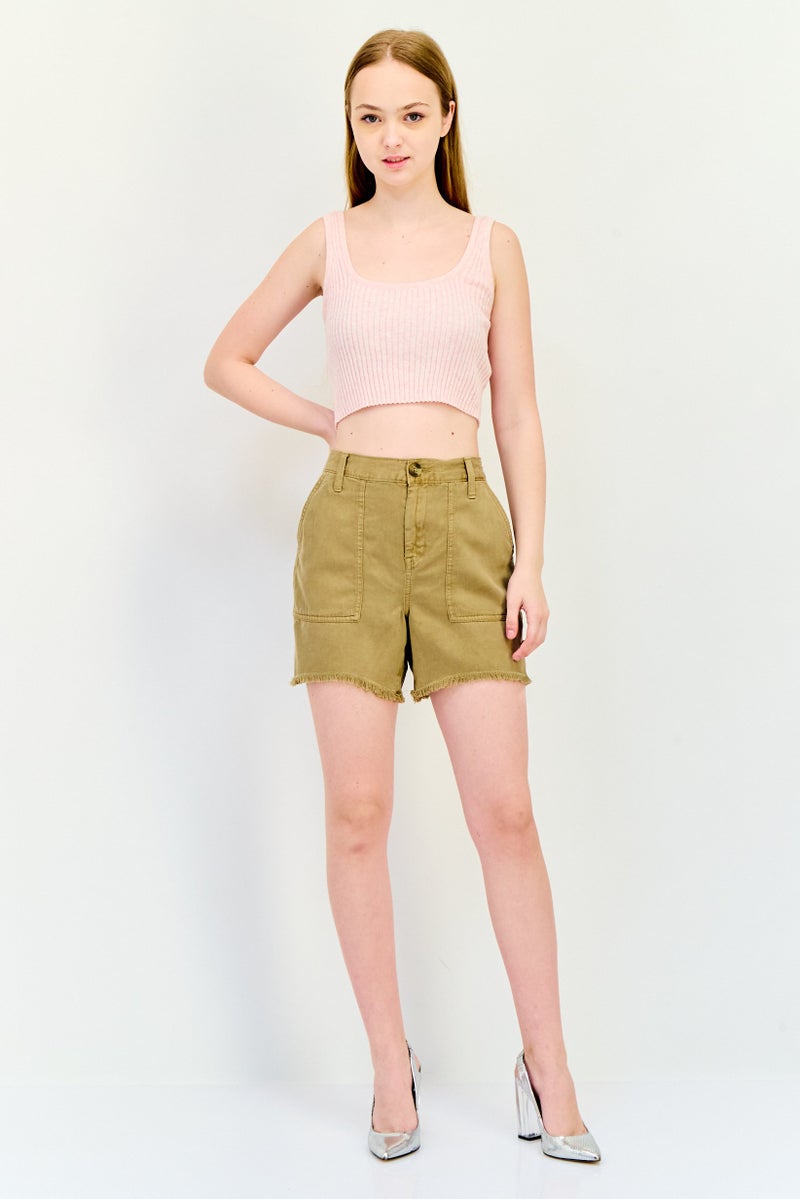 Aerie Women Solid Denim Shorts, Brown - Image 3
