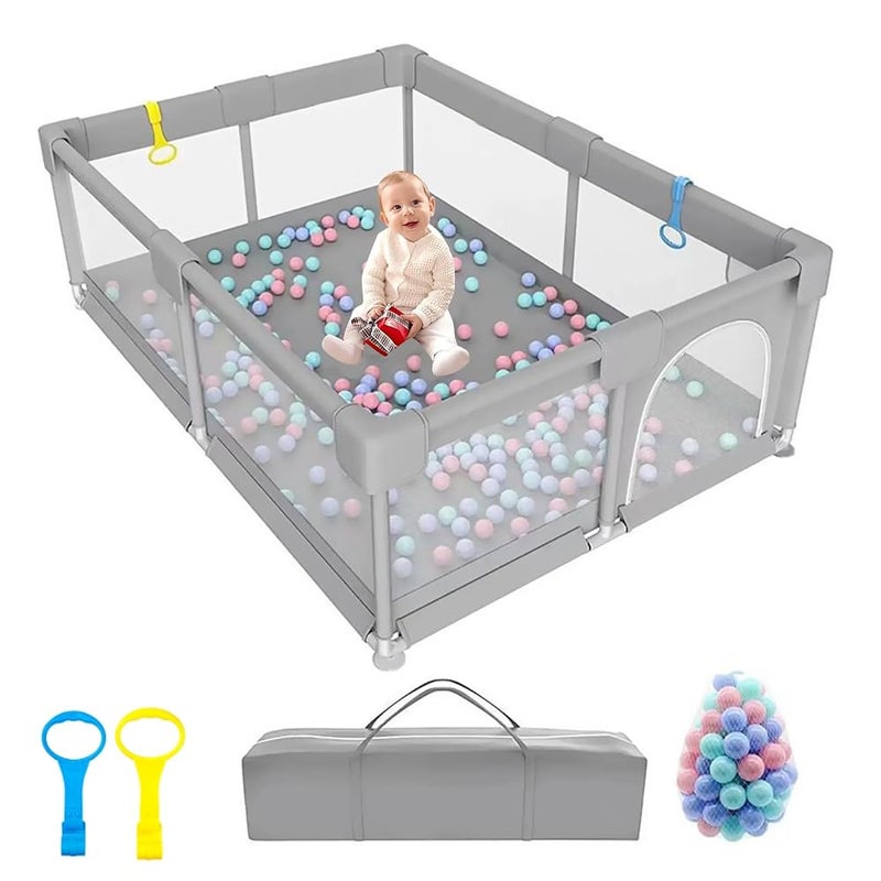 DAYONG Baby Playpen,Toddlers Playpen Fence,Kids Activity Center with Anti-Slip Base,Indoors Outdoors Baby Playard with 50Pcs Ocean Balls with Playmats (Grey, 150 * 180CM) - Image 1