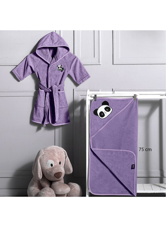 MTS 2-Piece Panda Printed Child Cotton Bath Set Lavender 7 x 20 x 20 cm 500LVR