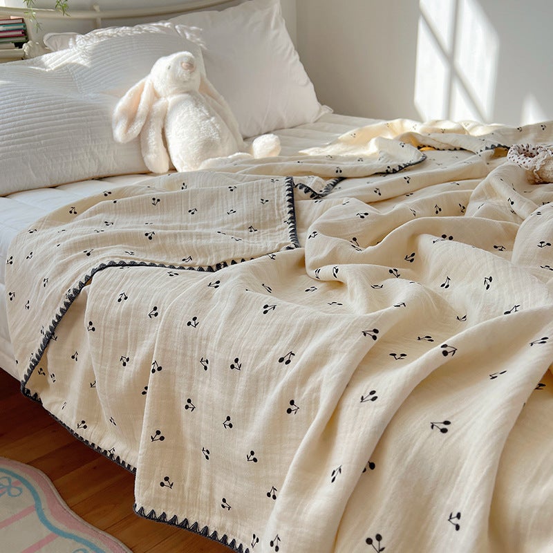 Class A Maternal and Infant Grade Cotton Wrinkle Yarn Blanket Multifunctional Summer Blanket Baby Blanket Bath Towel Office Nap small cherry 