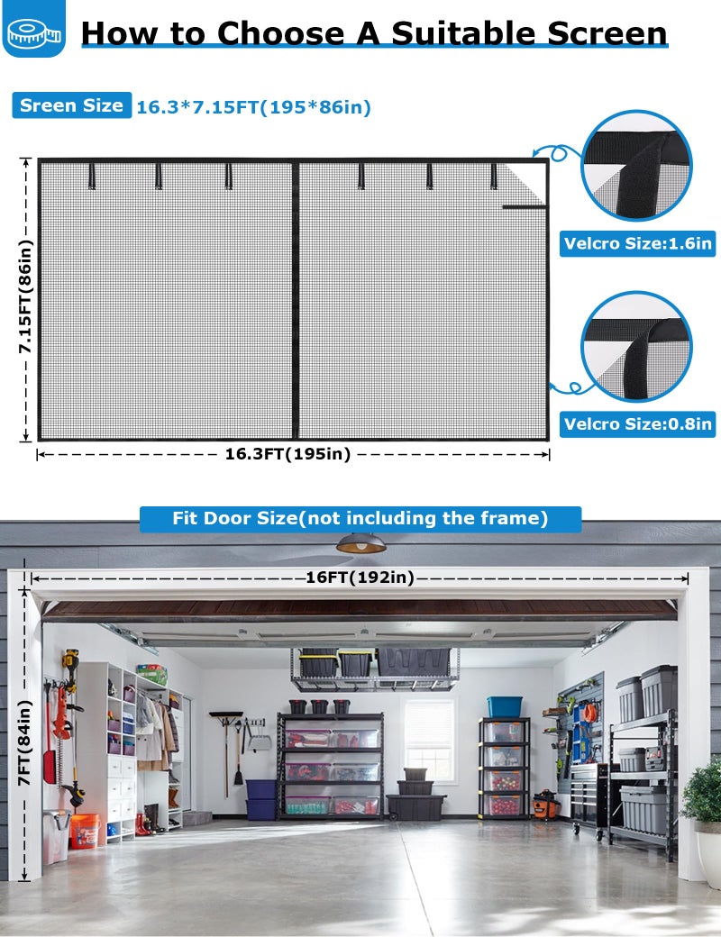 innhom Magnetic Garage Door Screen for 2 Car 16x7 FT, innhom Garage Screen Doors for 2 Car Garage, Double Door Screen Magnetic Closure Mesh Screen Door with 36 Magnets, Fits Door up to 194" x 84" Black - Image 2