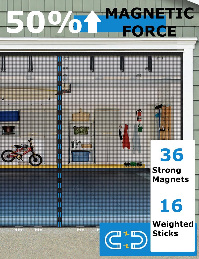 innhom Magnetic Garage Door Screen for 2 Car 16x7 FT, innhom Garage Screen Doors for 2 Car Garage, Double Door Screen Magnetic Closure Mesh Screen Door with 36 Magnets, Fits Door up to 194" x 84" Black - Image 5