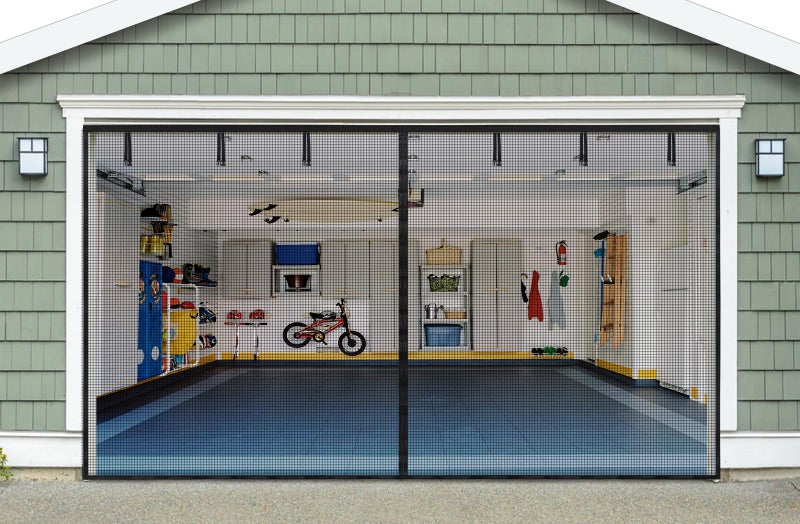 innhom Magnetic Garage Door Screen for 2 Car 16x7 FT, innhom Garage Screen Doors for 2 Car Garage, Double Door Screen Magnetic Closure Mesh Screen Door with 36 Magnets, Fits Door up to 194" x 84" Black - Image 1