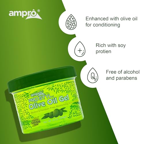 AmPro Pro Styl Protein Styling Gel - Moisturizes and Defines Strands - Helps Protect and Hydrate, Tames and Adds Shine without Weighing Down Tresses - Alcohol and Paraben Free - Olive - 10 oz - Image 5