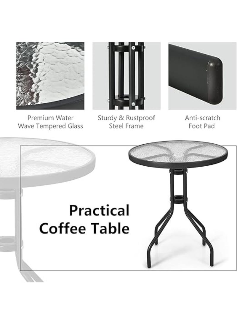 KUSTOMDECO Kustom Deco 3-Piece Outdoor Bistro Set, Brown Textured Sling Chairs, Glass Top Table, Patio Furniture - Image 4