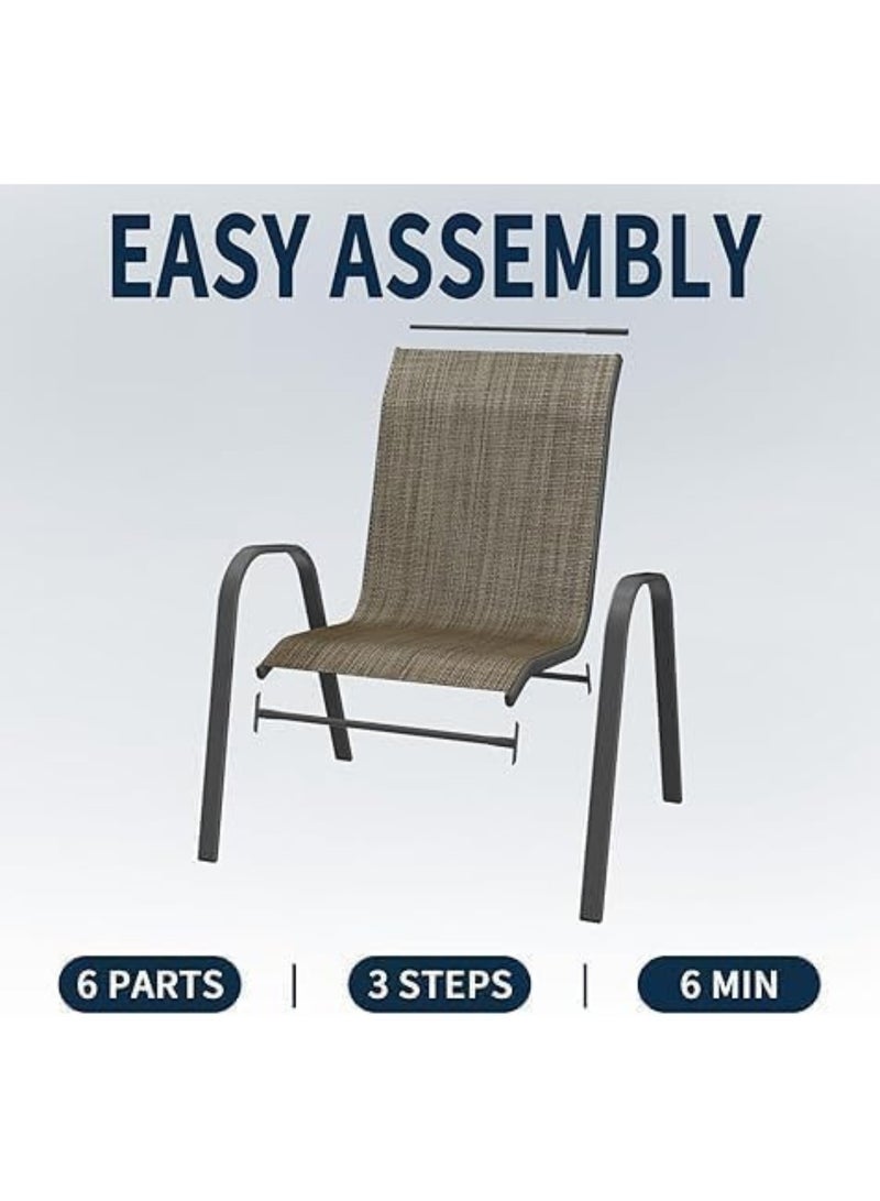 KUSTOMDECO Kustom Deco 3-Piece Outdoor Bistro Set, Brown Textured Sling Chairs, Glass Top Table, Patio Furniture - Image 5