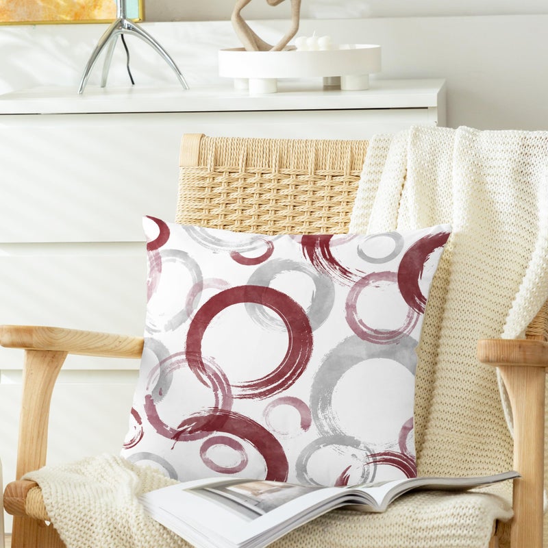 CaliTime CaliTime Throw Pillow Cases Pack of 2 Cozy Fleece Ink and Wash Geometric Circles Rings Decorative Cushion Covers for Couch Bed Sofa Farmhouse Decoration 18 X 18 Inches Burgundy Grey  - Image 3