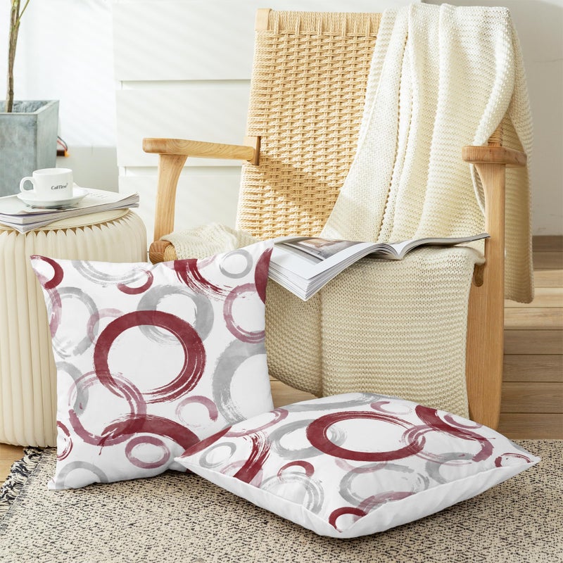 CaliTime CaliTime Throw Pillow Cases Pack of 2 Cozy Fleece Ink and Wash Geometric Circles Rings Decorative Cushion Covers for Couch Bed Sofa Farmhouse Decoration 18 X 18 Inches Burgundy Grey  - Image 5