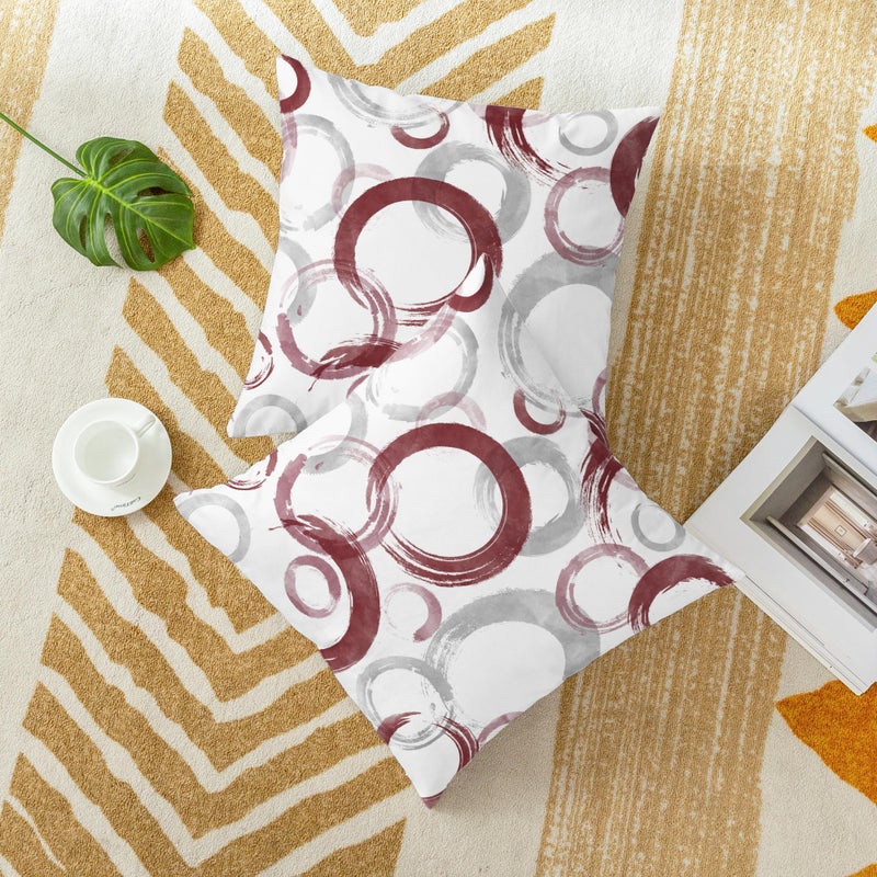 CaliTime CaliTime Throw Pillow Cases Pack of 2 Cozy Fleece Ink and Wash Geometric Circles Rings Decorative Cushion Covers for Couch Bed Sofa Farmhouse Decoration 18 X 18 Inches Burgundy Grey  - Image 4