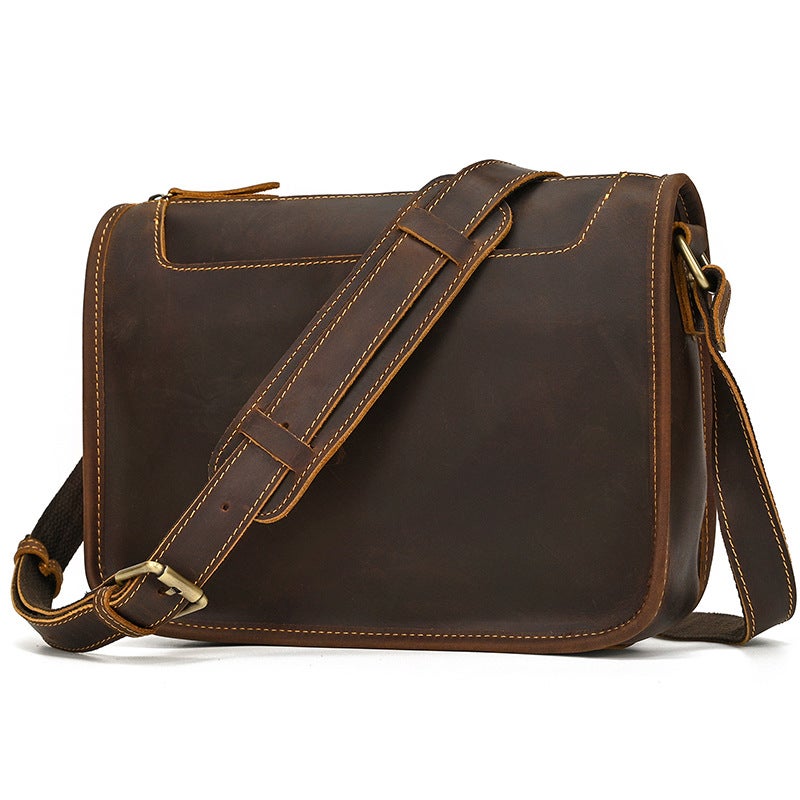 Men'S Genuine Leather Shoulder Bag, Crazy Horse Leather Crossbody Bag, Top Layer Cowhide Flap Shoulder Bag, Ipad Bag, Exclusively For Sales - Image 1