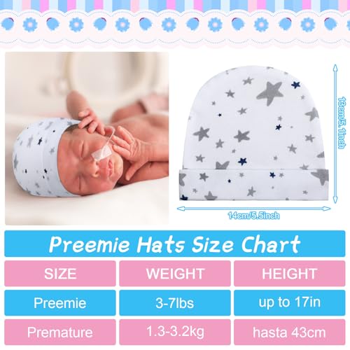Newcotte 6 Pcs Preemie Baby Hats Cotton Preemie Caps Warm Newborn Beanie Premature Hat for Nicu Premature Boy Girl(Simple Color,Heart and Star Style) - Image 2