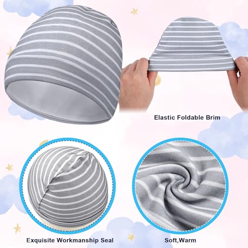 Newcotte 6 Pcs Preemie Baby Hats Cotton Preemie Caps Warm Newborn Beanie Premature Hat for Nicu Premature Boy Girl(Simple Color,Heart and Star Style) - Image 4
