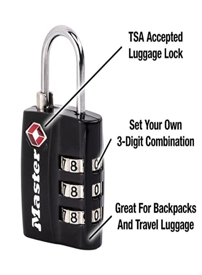 Master Lock Black TSA-Approved Luggage Lock with Wide Lock Body and Thin, Durable Steel Shackle, Zipper Lock for Backpacks, Luggage, 3 pk, 4680BLKEC3 - Image 3