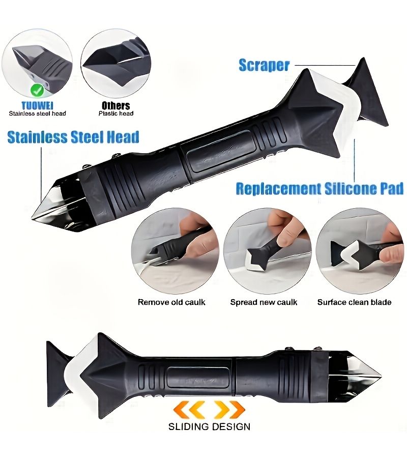 6pcs Black Upgraded Version Three In One Multi Functional Manual Joint Filling Tool Ergonomic Handle Durable Stainless Steel Tip Easy To Clean For Floor Tile Adhesive Removal Home Decoration And Household Cleaning - Image 1