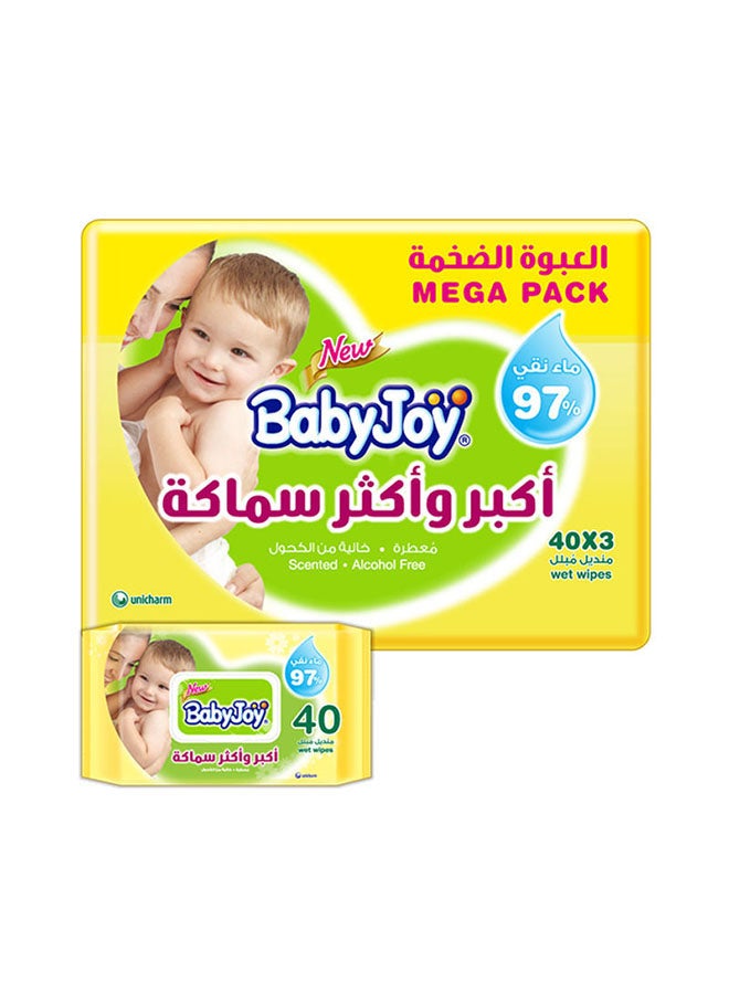 بيبي جوي مناديل مبللة معطرة أكبر وأكثر سمكًا، العبوة الضخمة من 120 منديلاً - Image 1