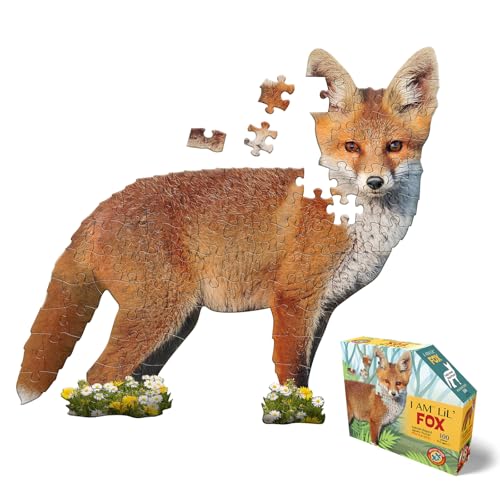 Madd Capp LiL FOX 100 Piece Jigsaw Puzzle For Ages 5  4001  Unique AnimalShaped Border Poster Size when completed Puzzle Pieces Are Oversized For Easy Handling Includes Educational Fun Facts - Image 1