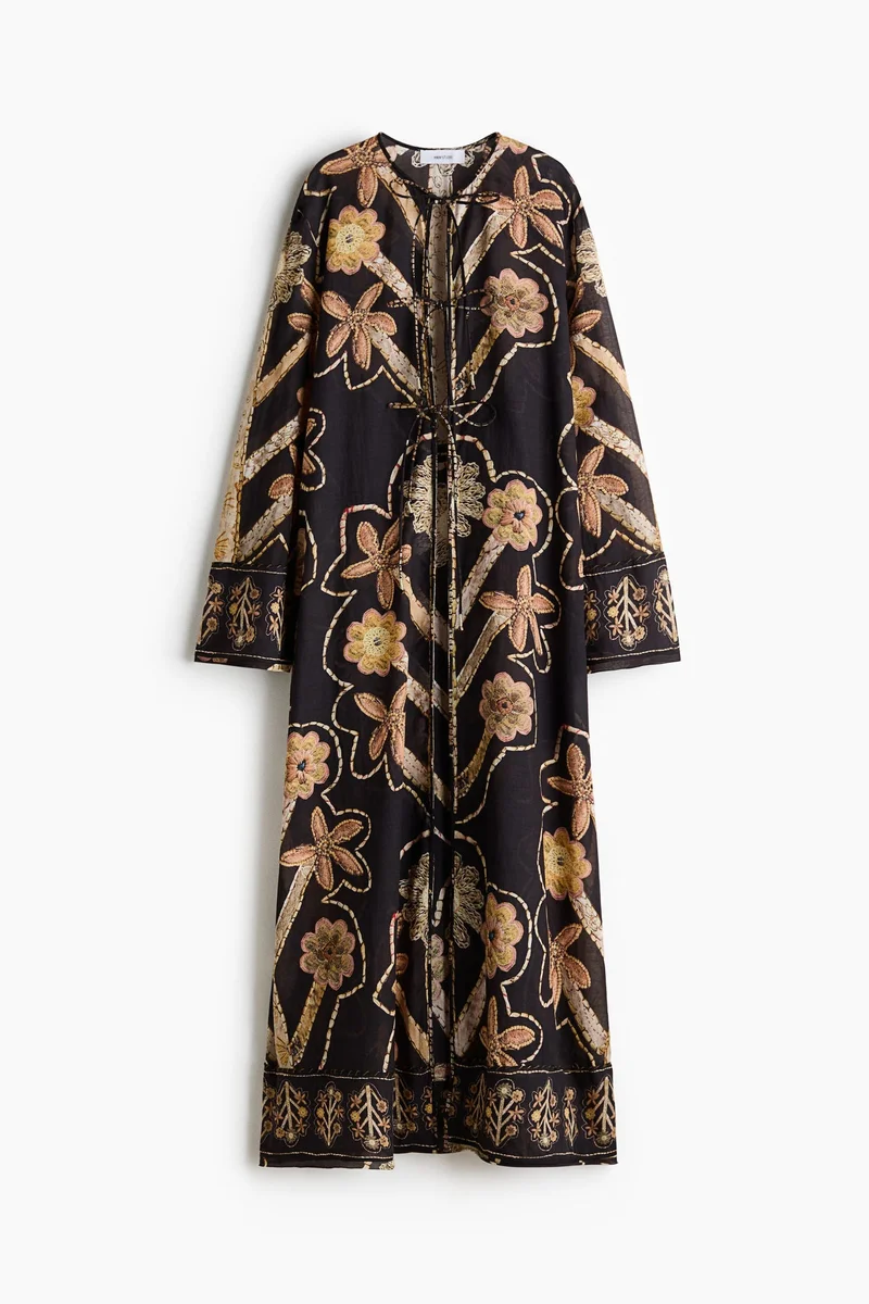 H&M Floral-print tie-detail kaftan dress