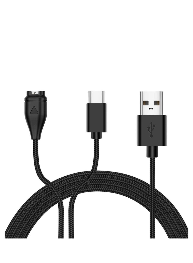 Captaintech Charger Cable 2 in 1 Compatible for Garmin Vivoactive 3 4 4S Fenix 7 7S 7X 6 6S 6X Venu Plus Sq Forerunner 55 45 Instinct Type C Charging Cord Smartphone 120cm - Image 1
