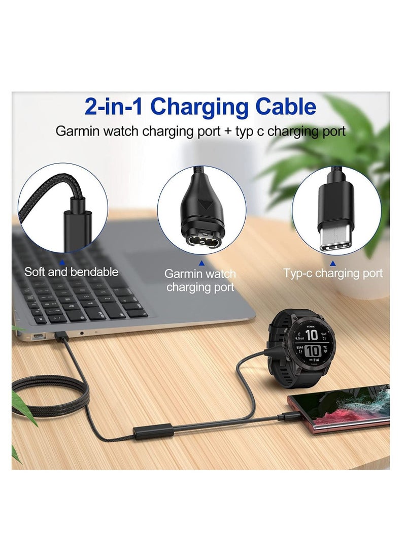 Captaintech Charger Cable 2 in 1 Compatible for Garmin Vivoactive 3 4 4S Fenix 7 7S 7X 6 6S 6X Venu Plus Sq Forerunner 55 45 Instinct Type C Charging Cord Smartphone 120cm - Image 4