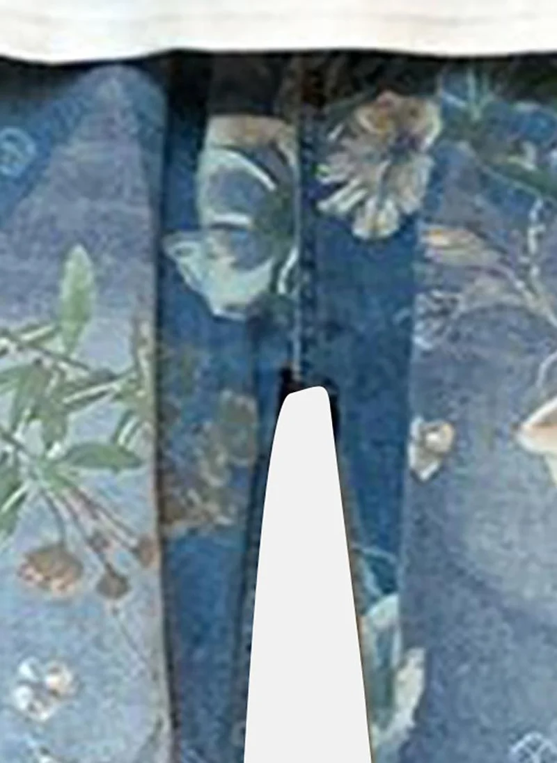 يونيكي Blue Printed Mid Rise Relaxed Straight Jeans