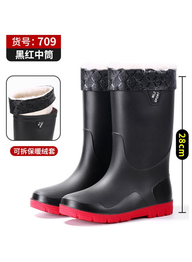 Rain Boots Men's Waterproof Non-slip High Mid-calf Water Shoes Men's Fleece-lined Warm Kitchen Work Rubber Shoes Fishing Shoes
