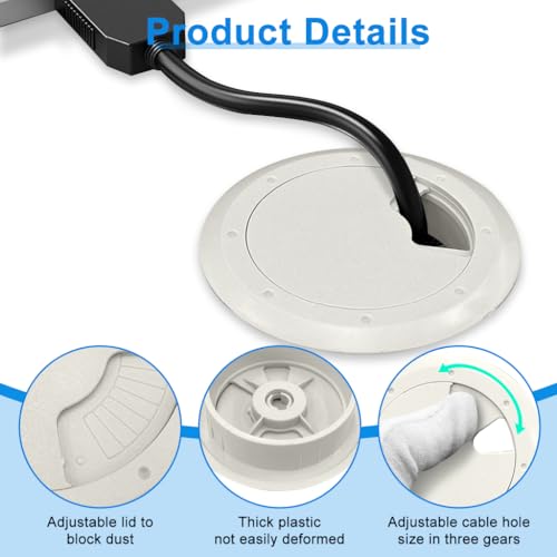 Serplex® 4Pcs Desk Grommets 2.36 inches Round Cable Grommets Desk Cable Hole Covers Multi Cable Organizers Office Decorative Desk Grommets for Power Cords(White) - Image 3