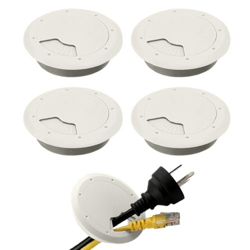 Serplex® 4Pcs Desk Grommets 2.36 inches Round Cable Grommets Desk Cable Hole Covers Multi Cable Organizers Office Decorative Desk Grommets for Power Cords(White) - Image 1