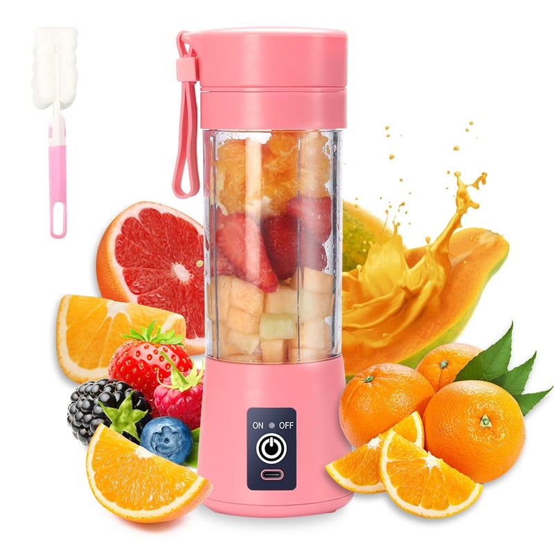 Portable Blender CupElectric USB JuicerMini Blender For Shakes and Smoothies juice380ml Six Blades Great for Mixingpink