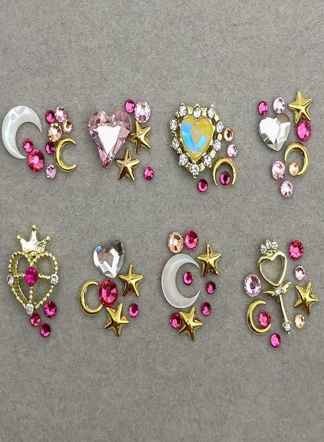 Dornail 3D Nail Charms for Acrylic Nails Crystal Heart Nail Rhinestones Star Moon Alloy Nail Art Charms Colorful Nail Gems Nail Decorations for Nail Art Rhinestones for Nails Supply (Style 1) - Image 2