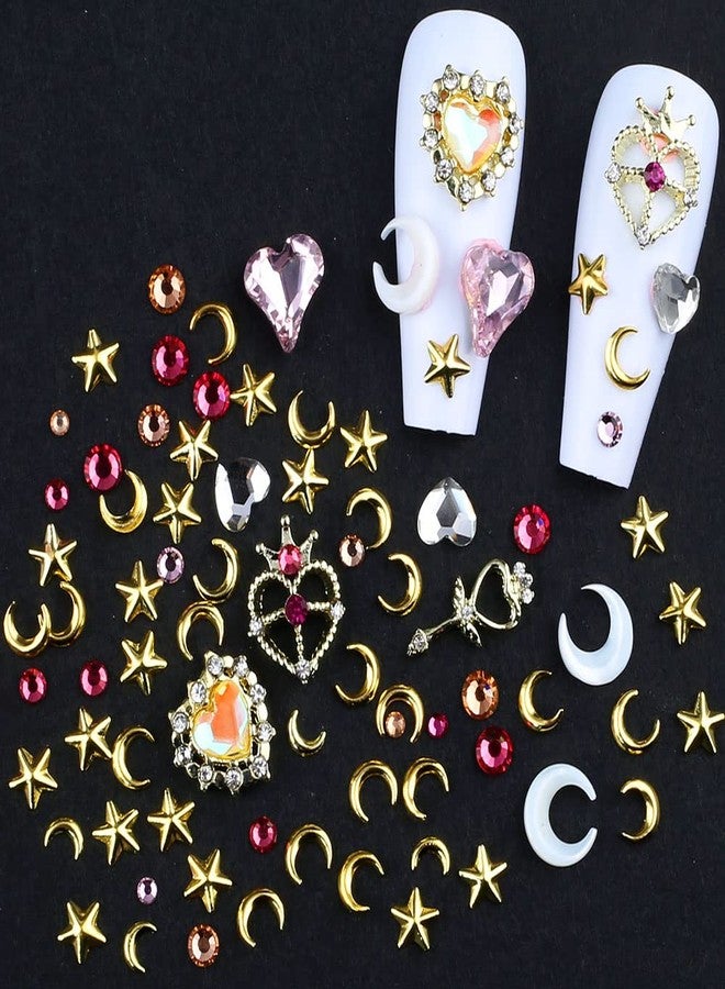Dornail 3D Nail Charms for Acrylic Nails Crystal Heart Nail Rhinestones Star Moon Alloy Nail Art Charms Colorful Nail Gems Nail Decorations for Nail Art Rhinestones for Nails Supply (Style 1) - Image 3
