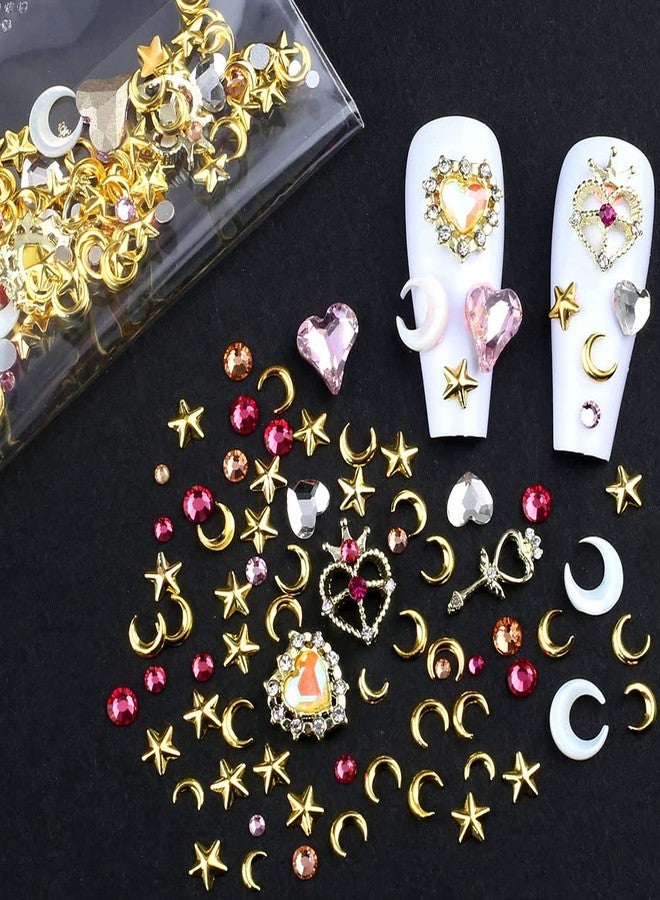 Dornail 3D Nail Charms for Acrylic Nails Crystal Heart Nail Rhinestones Star Moon Alloy Nail Art Charms Colorful Nail Gems Nail Decorations for Nail Art Rhinestones for Nails Supply (Style 1) - Image 5