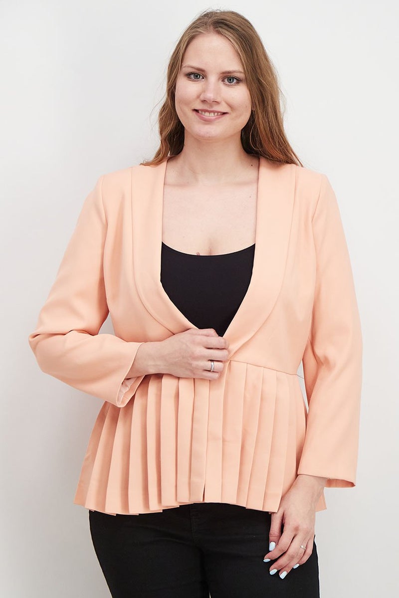 Uterque Women Regular Fit Pleated Casual Blazer, Light Orange - Image 1