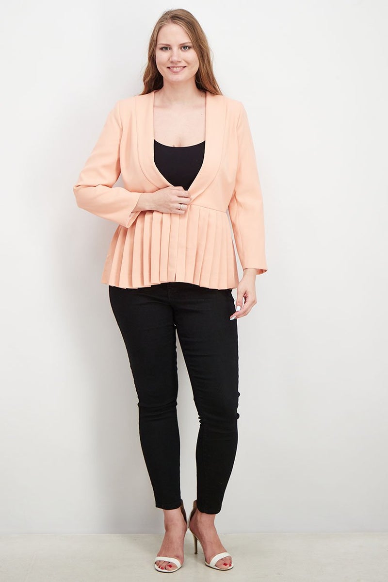Uterque Women Regular Fit Pleated Casual Blazer, Light Orange - Image 3