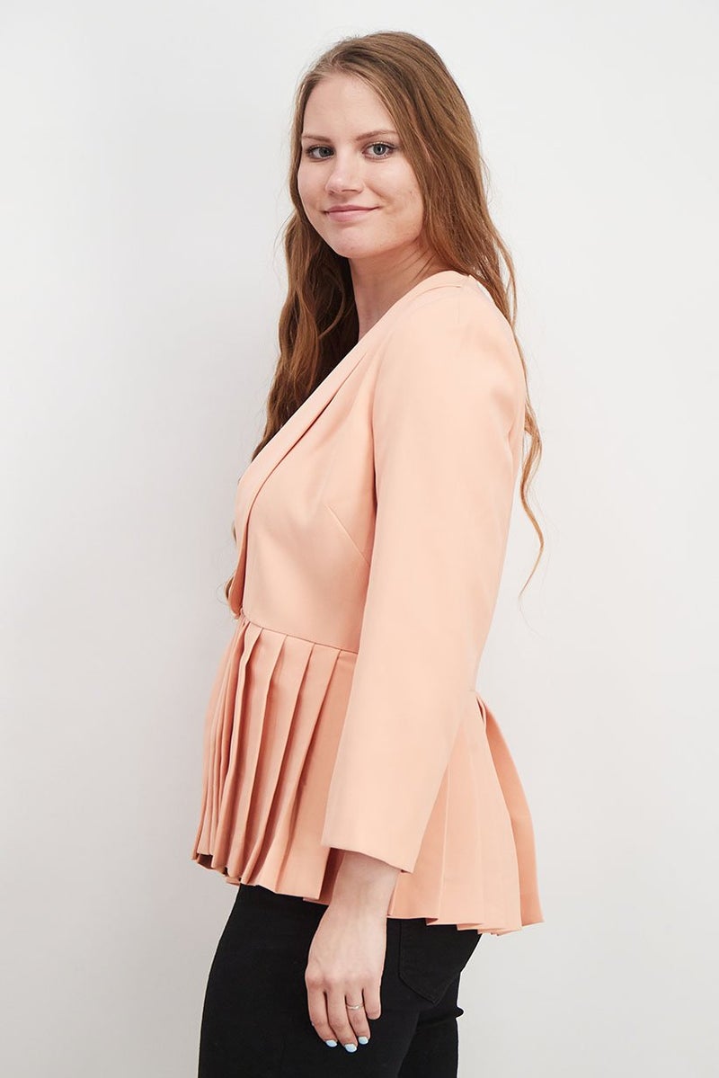 Uterque Women Regular Fit Pleated Casual Blazer, Light Orange - Image 4