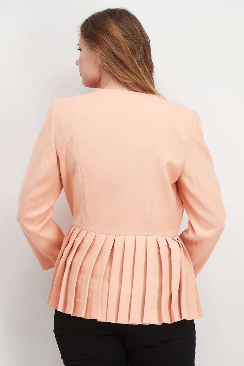 Uterque Women Regular Fit Pleated Casual Blazer, Light Orange - Image 2
