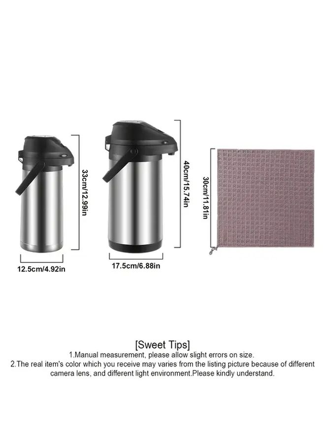 1.9L 64oz Thermal Coffee Carafe With Pump Double Wall Vacuum Insulated Stainless Steel Coffee Dispenser Leakproof Pump System Cleaning Towel 12 Hour Hot 24 Hour Cold Retention Large Capacity Beverage Server For Home Office Parties No Electricity Needed - Image 3