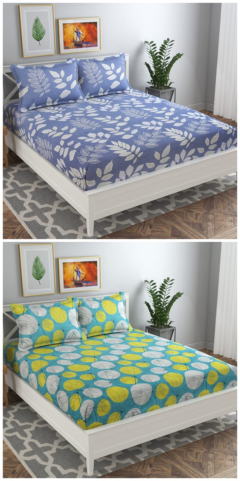 VAS COLLECTIONS Prime Collection Combo Pack of 2 Double Bedsheet with 4 Pillow Covers | 180 TC Soft Brushed Cotton-Blend -Long Lasting & Wrinkle Free for 7.5X7 Ft Set of 6 Peice (Greens) - Image 1