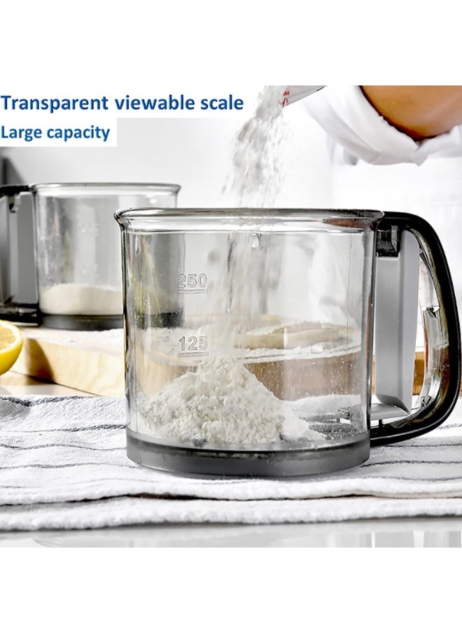 Peachjoy Flour Sifter, Hand-held Flour Sieve Transparent with Invision Scale Baking Sieve Cup Flour Sieve Stainless Steel Layers Sieve with Hand Press Design（1 PC）Flour Shaker Cup for Home Kitchen  - Image 3