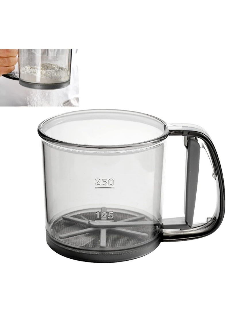 Peachjoy Flour Sifter, Hand-held Flour Sieve Transparent with Invision Scale Baking Sieve Cup Flour Sieve Stainless Steel Layers Sieve with Hand Press Design（1 PC）Flour Shaker Cup for Home Kitchen  - Image 1