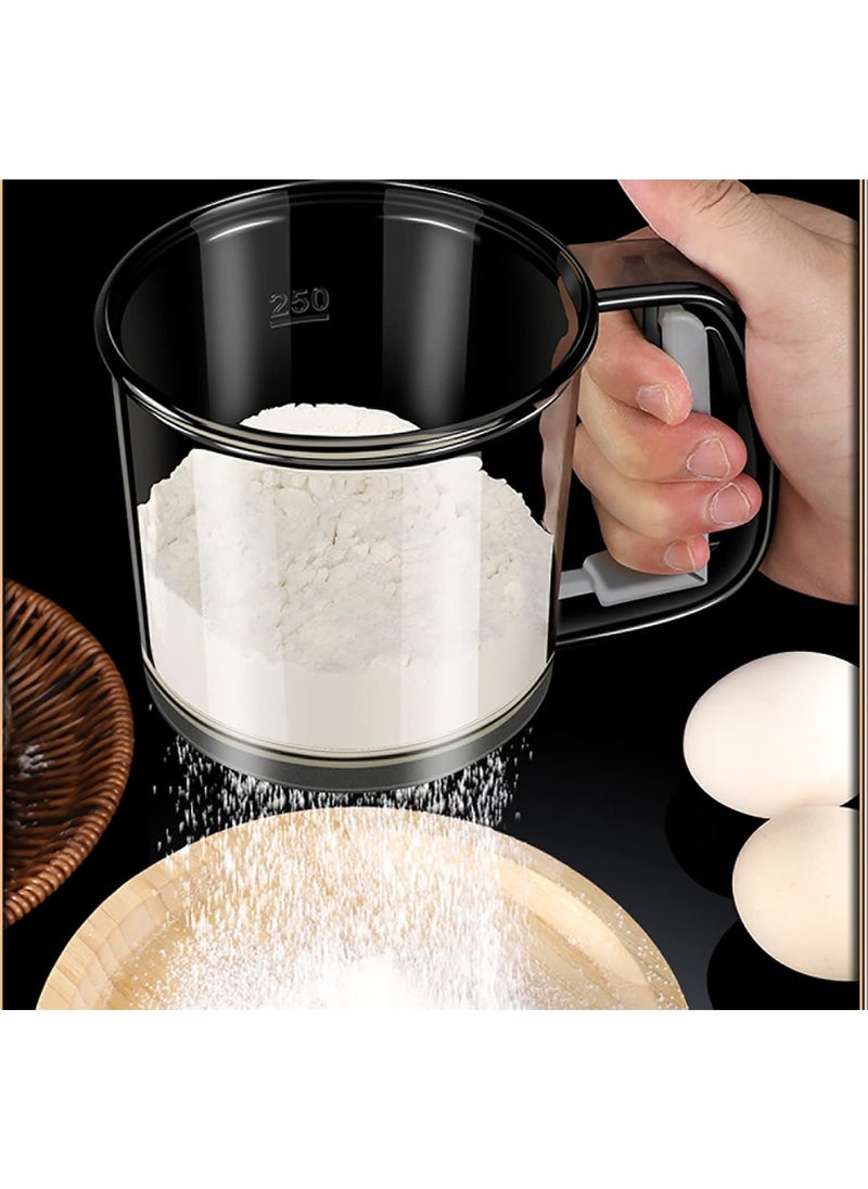 Peachjoy Flour Sifter, Hand-held Flour Sieve Transparent with Invision Scale Baking Sieve Cup Flour Sieve Stainless Steel Layers Sieve with Hand Press Design（1 PC）Flour Shaker Cup for Home Kitchen  - Image 2