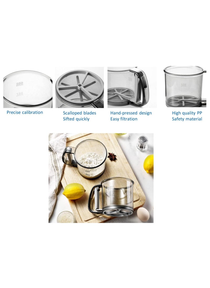 Peachjoy Flour Sifter, Hand-held Flour Sieve Transparent with Invision Scale Baking Sieve Cup Flour Sieve Stainless Steel Layers Sieve with Hand Press Design（1 PC）Flour Shaker Cup for Home Kitchen  - Image 5