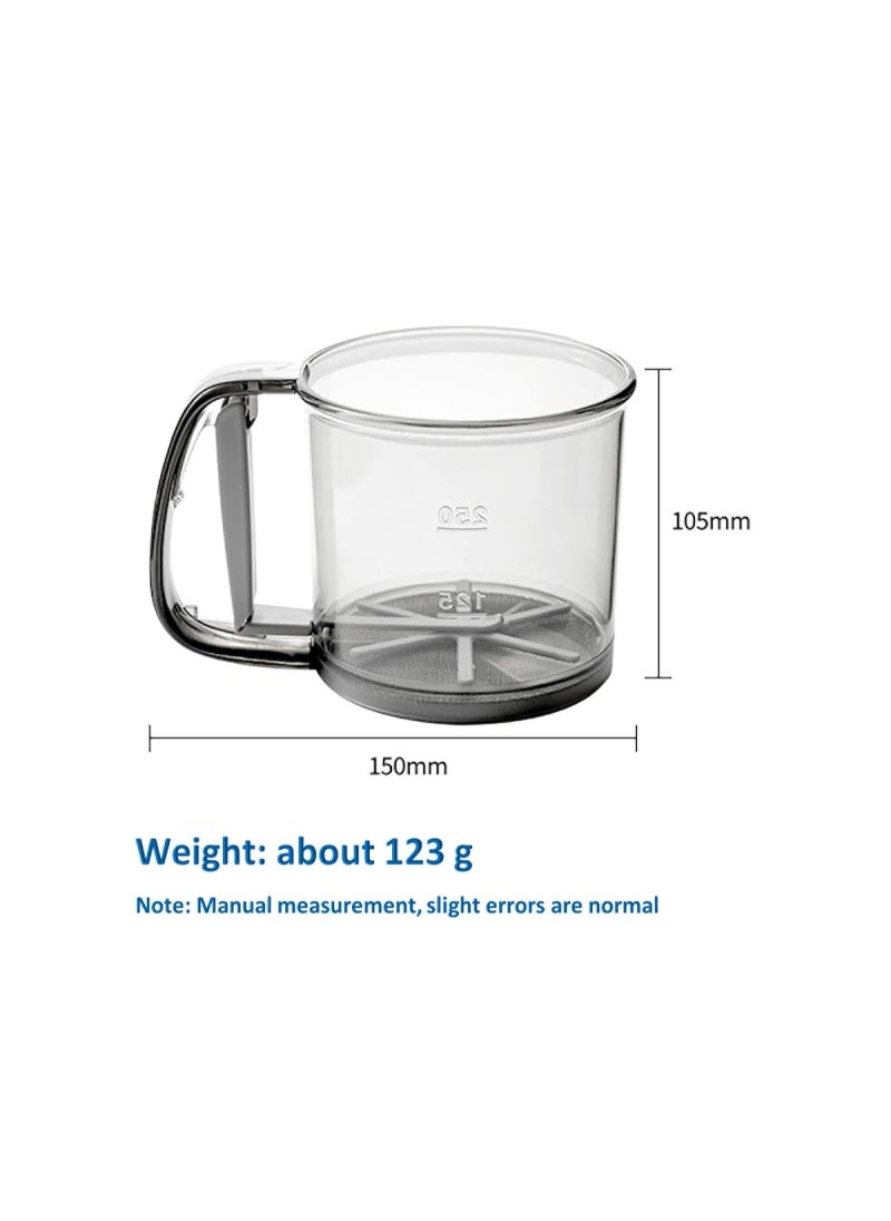 Peachjoy - Flour Sifter, Hand-held Flour Sieve Transparent with Invision Scale Baking Sieve Cup Flour Sieve Stainless Steel Layers Sieve with Hand Press Design（1 PC）Flour Shaker Cup for Home Kitchen - Image 1