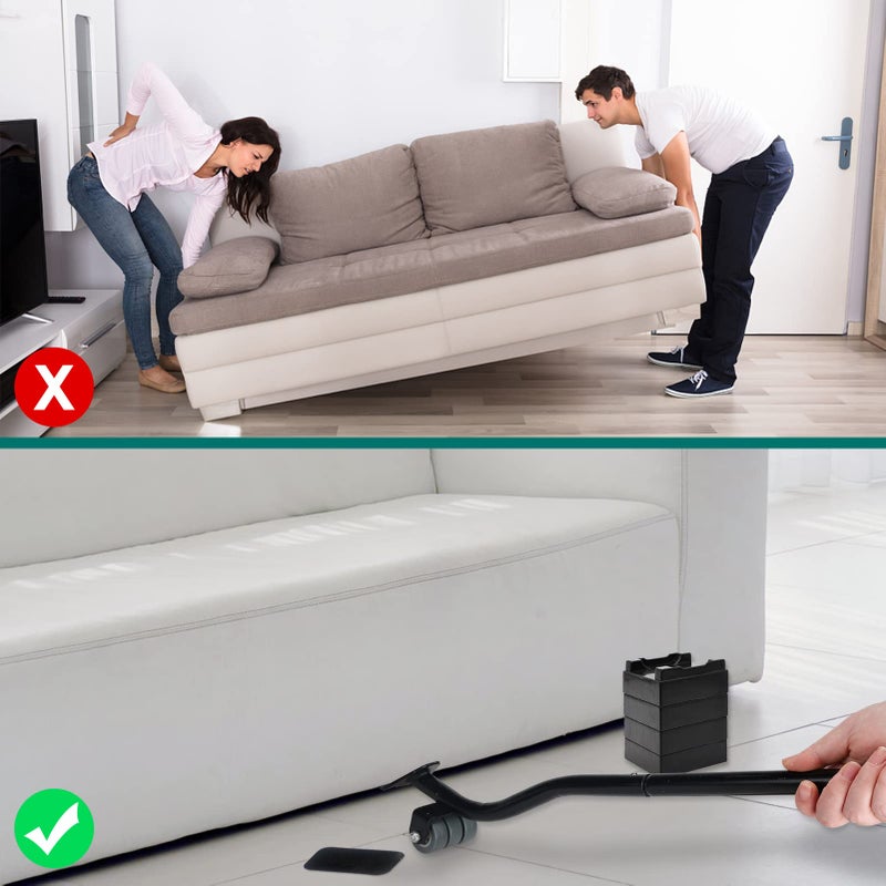 VIOBEPASS Furniture Lifter Tool  21"" Appliance Mover Tool Set For Heavy Furniture Protective Pads Sliders Wheels Up To 1000 Lb Move Sofa Furniture Easier (1 Lifter Tool+4 Heightening Block+2 Protective Pads) - Image 4